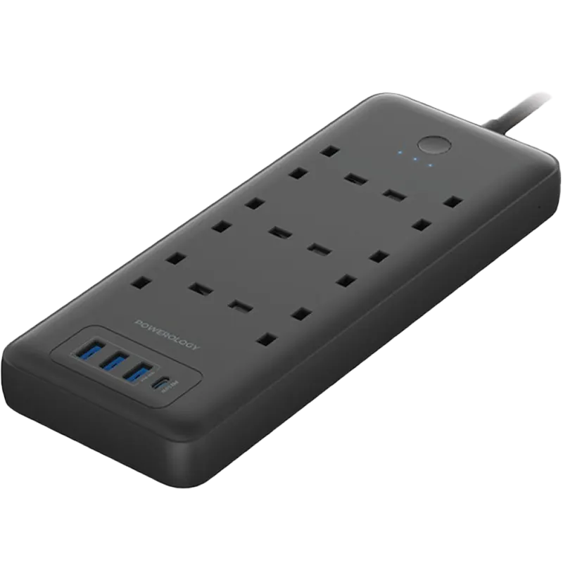 Powerology power hub 6 AC Multi-Port Power Strip Surge protection Black [PWPS48WBK] Mascom International.webp